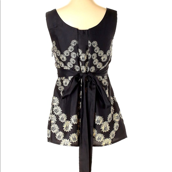 Baraschi Sleeveless Silk Flowered Pleated Black Tie Top Size Small - Picture 2 of 8